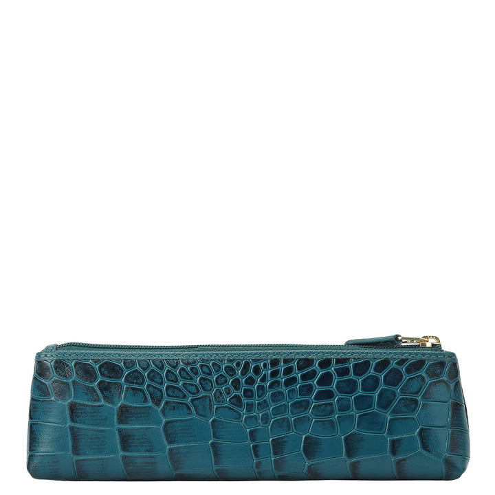 Croco Leather Multi Pouch - Teal