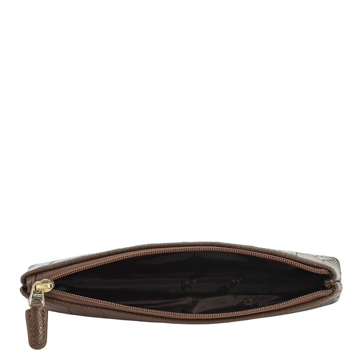 Croco Leather Multi Pouch - Walnut
