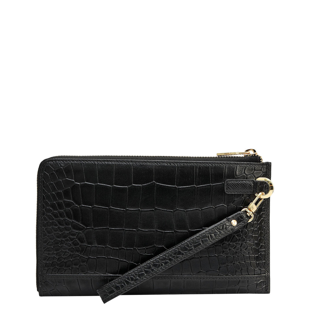 Croco Leather Multi Pouch - Black