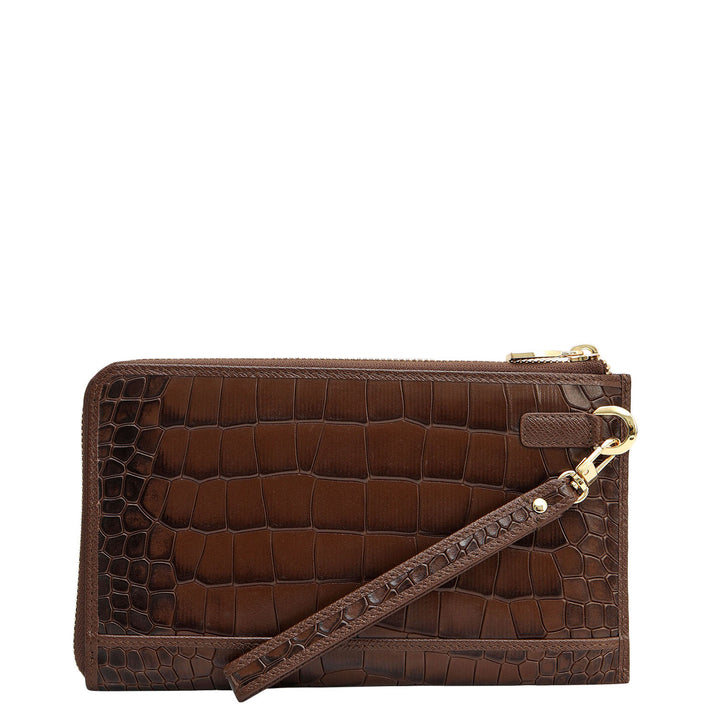 Croco Leather Multi Pouch - Walnut