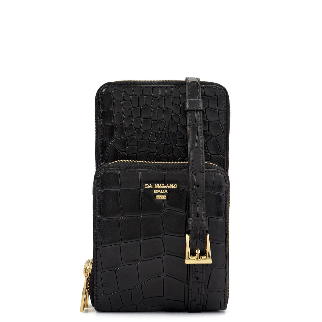 Croco-Texture Cross Body - Black