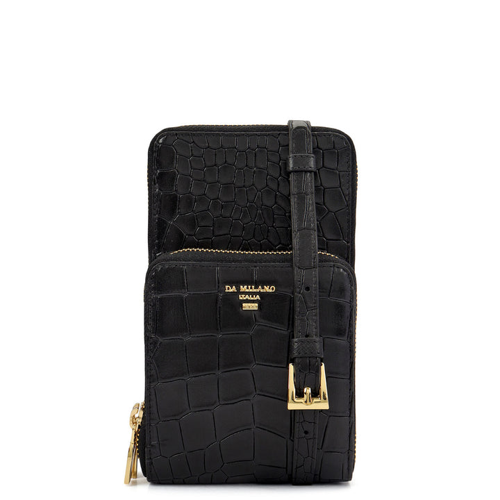Croco-Texture Cross Body - Black