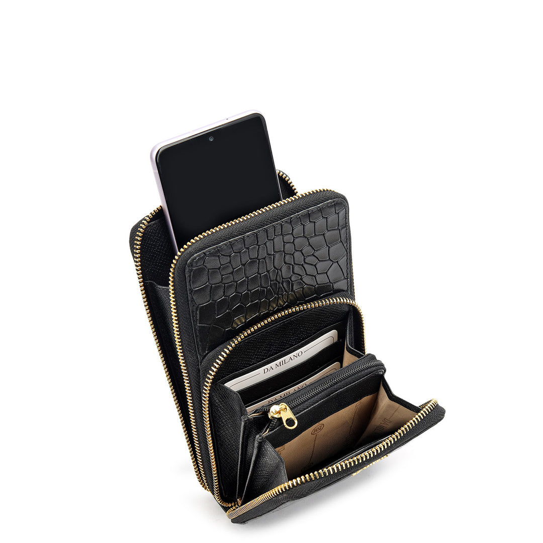 Croco-Texture Cross Body - Black