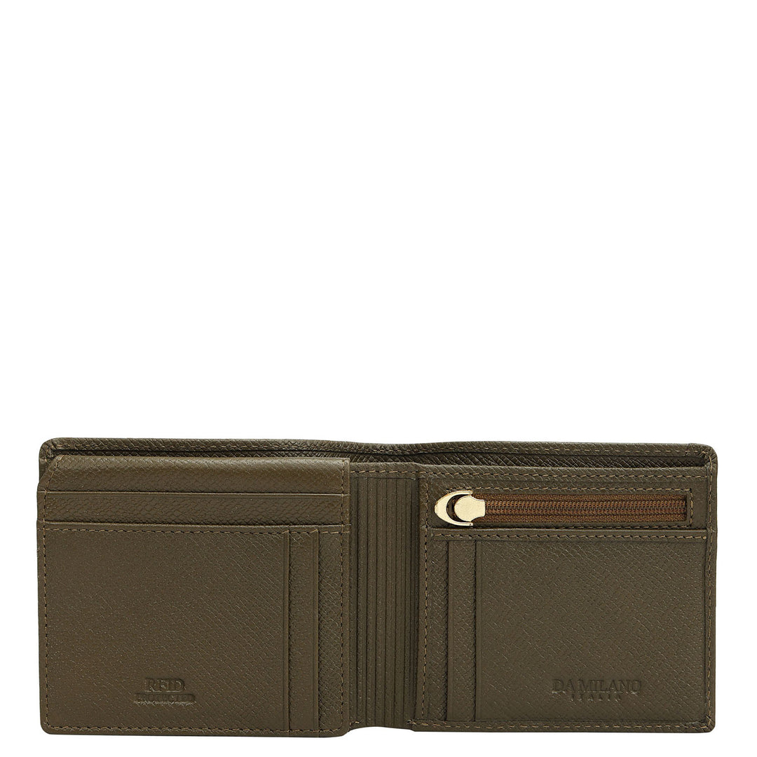 Military Green Bifold Leather Mens Wallet