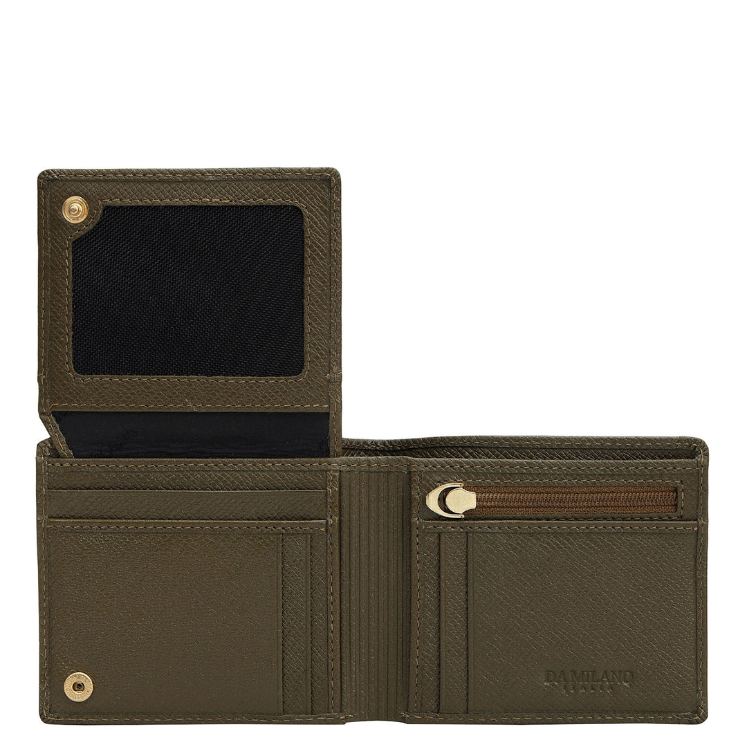 Military Green Bifold Leather Mens Wallet