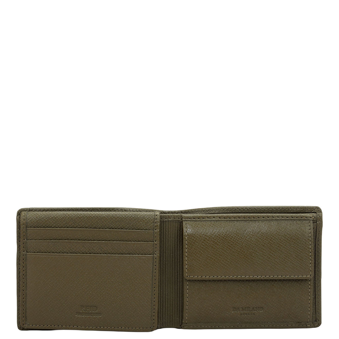 Military Green Bifold Leather Mens Wallet