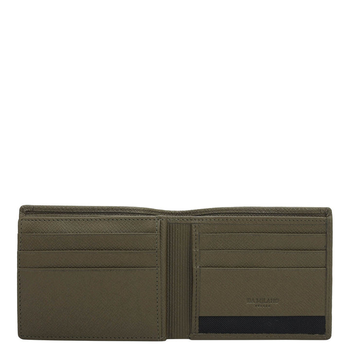 Military Green Bifold Leather Mens Wallet