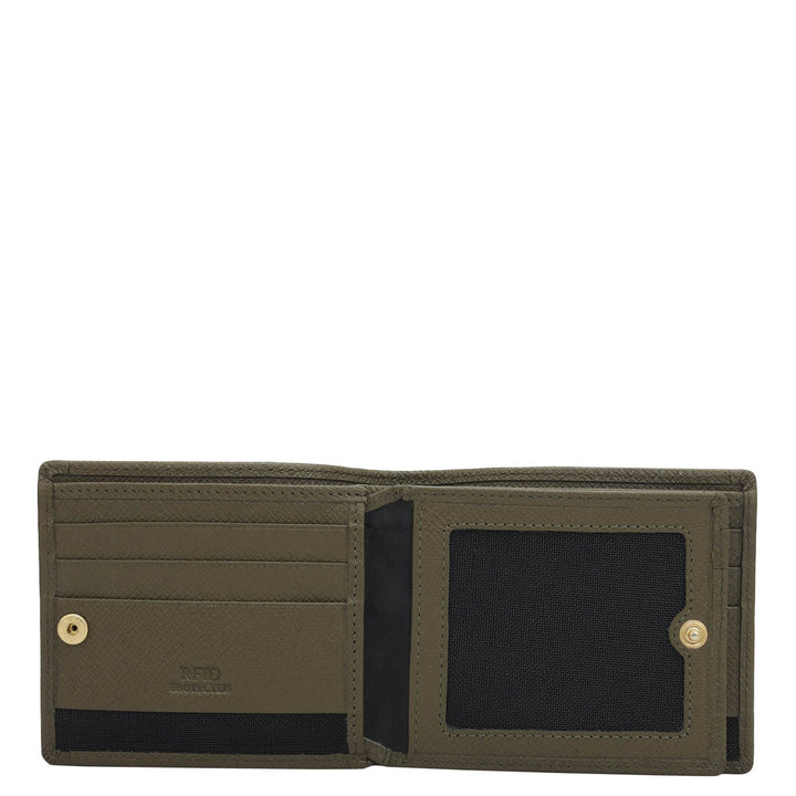 Military Green Bifold Leather Mens Wallet