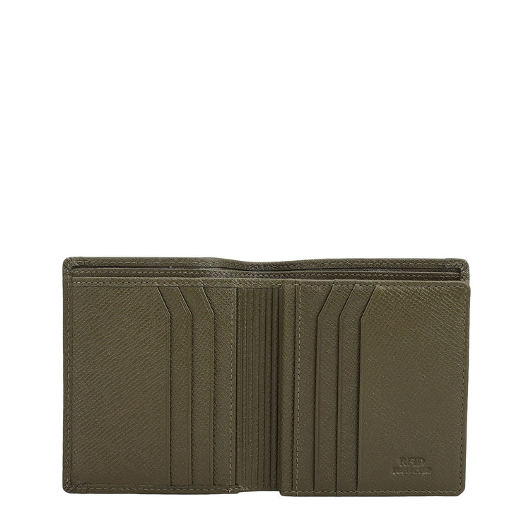 Military Green Bifold Leather Mens Wallet