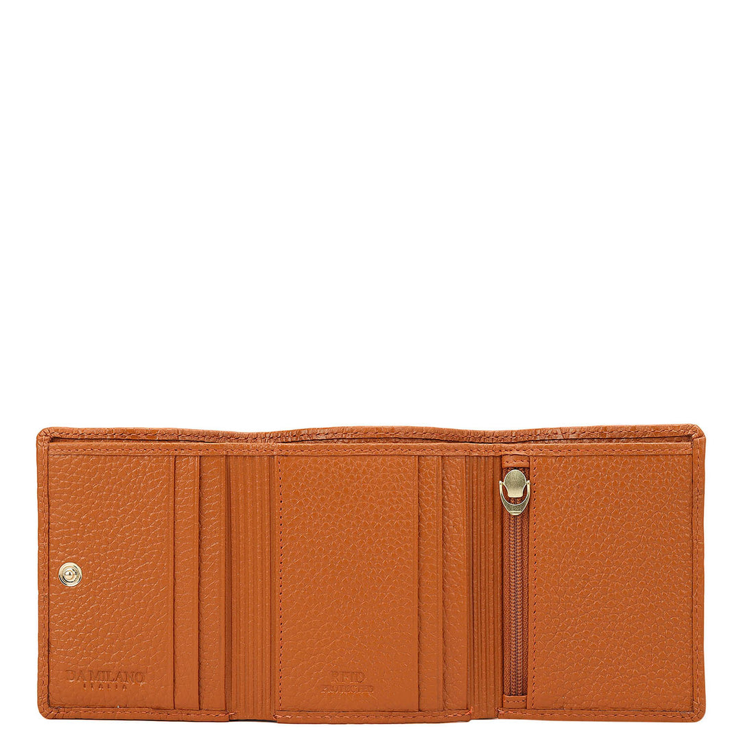 Orange Trifold Leather Mens Wallet