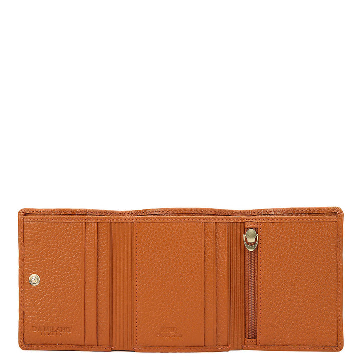 Orange Trifold Leather Mens Wallet
