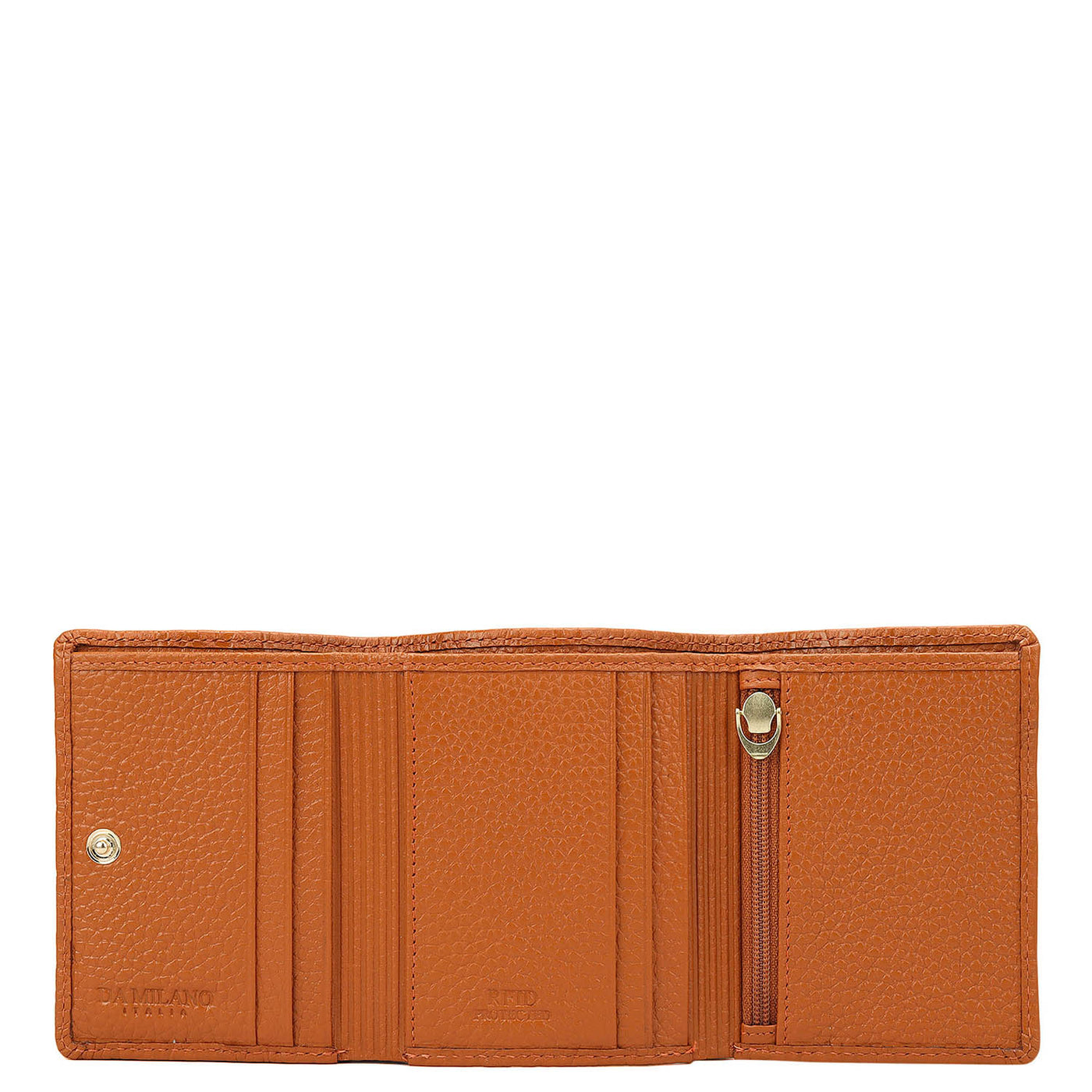 Orange Trifold Leather Mens Wallet