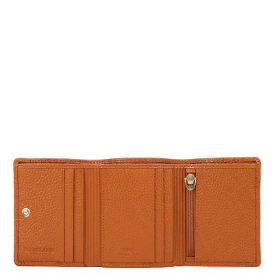 Orange Trifold Leather Mens Wallet