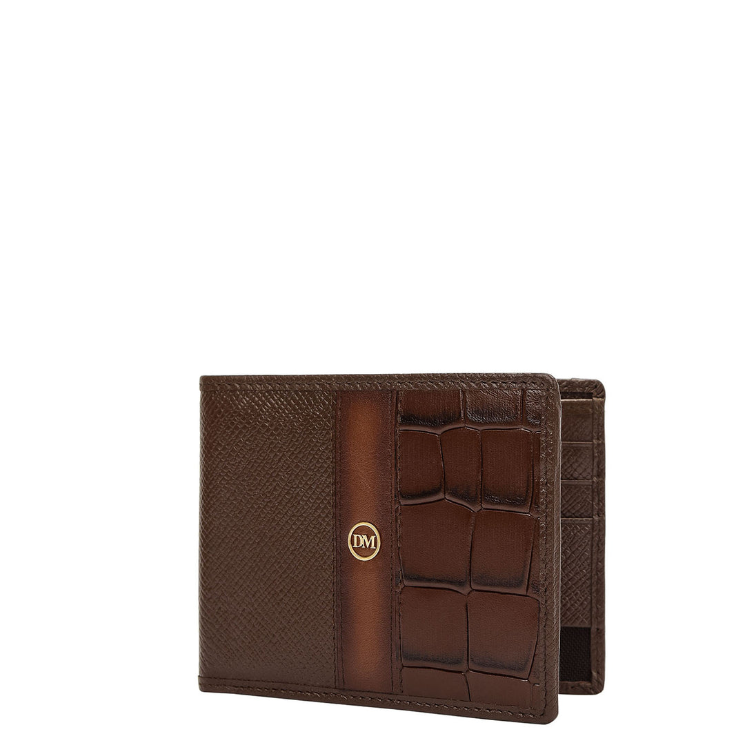 Croco-Texture Bifold Men's Wallet - Walnut