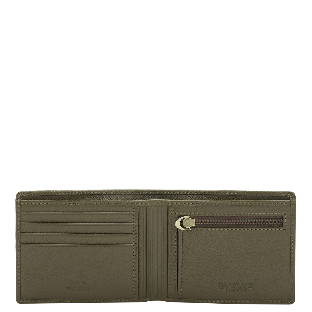 Military Green Bifold Leather Mens Wallet