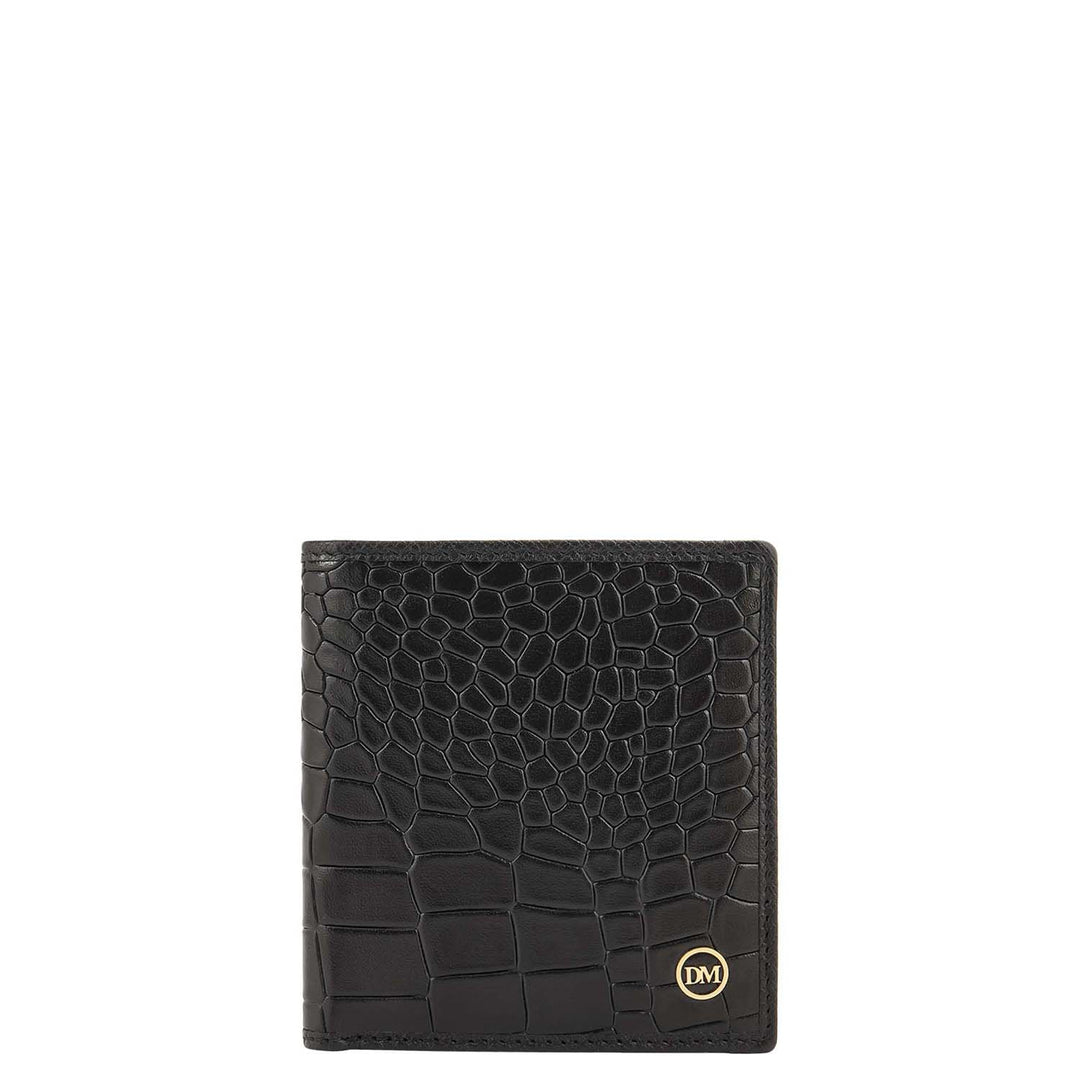 Croco- Texture Bifold Men's Wallet - Black