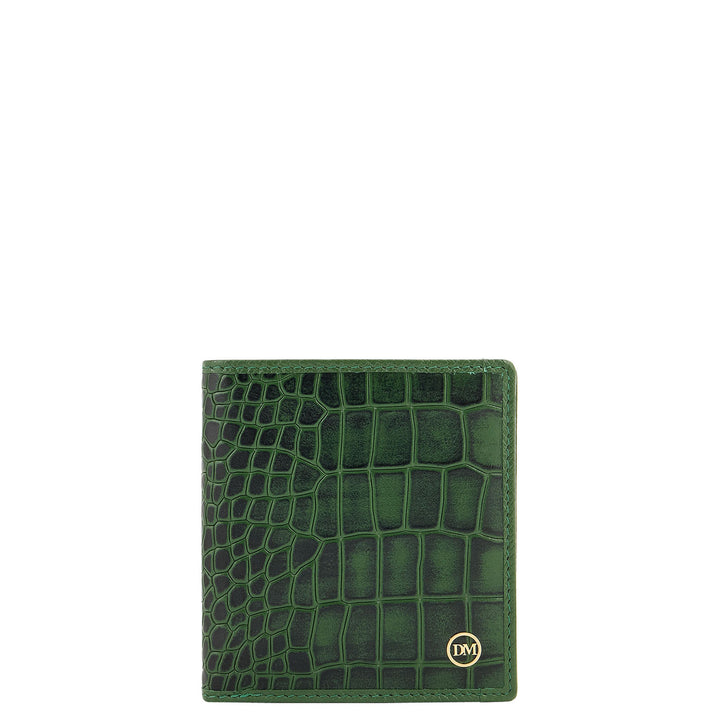 Croco-Texture Bifold Men's Wallet - Emerald Green