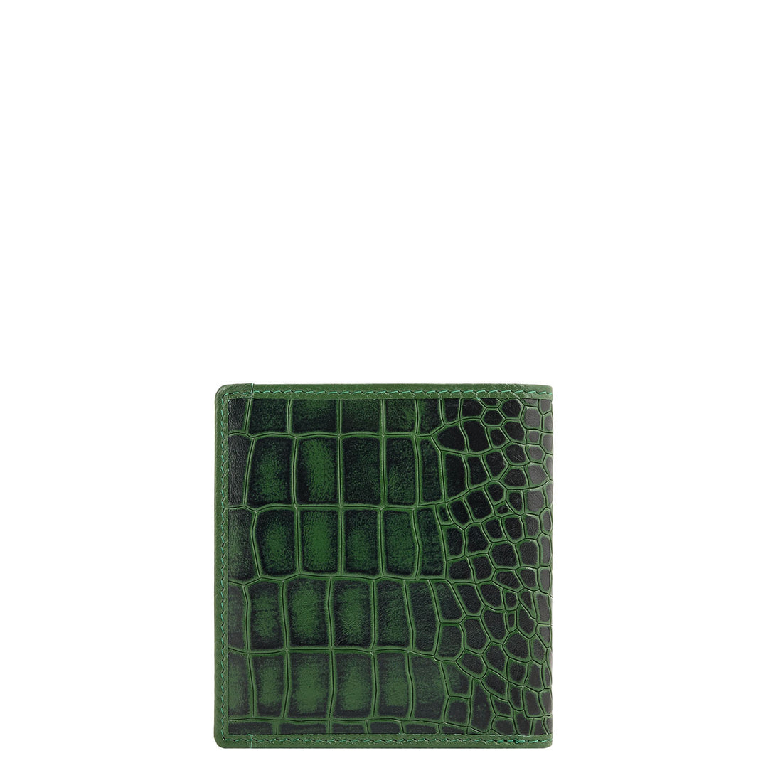 Croco-Texture Bifold Men's Wallet - Emerald Green