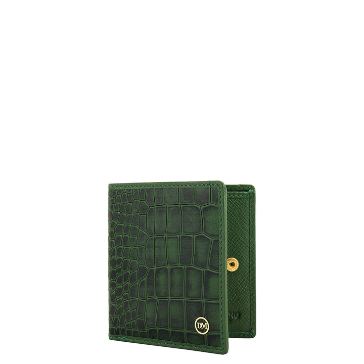Croco-Texture Bifold Men's Wallet - Emerald Green