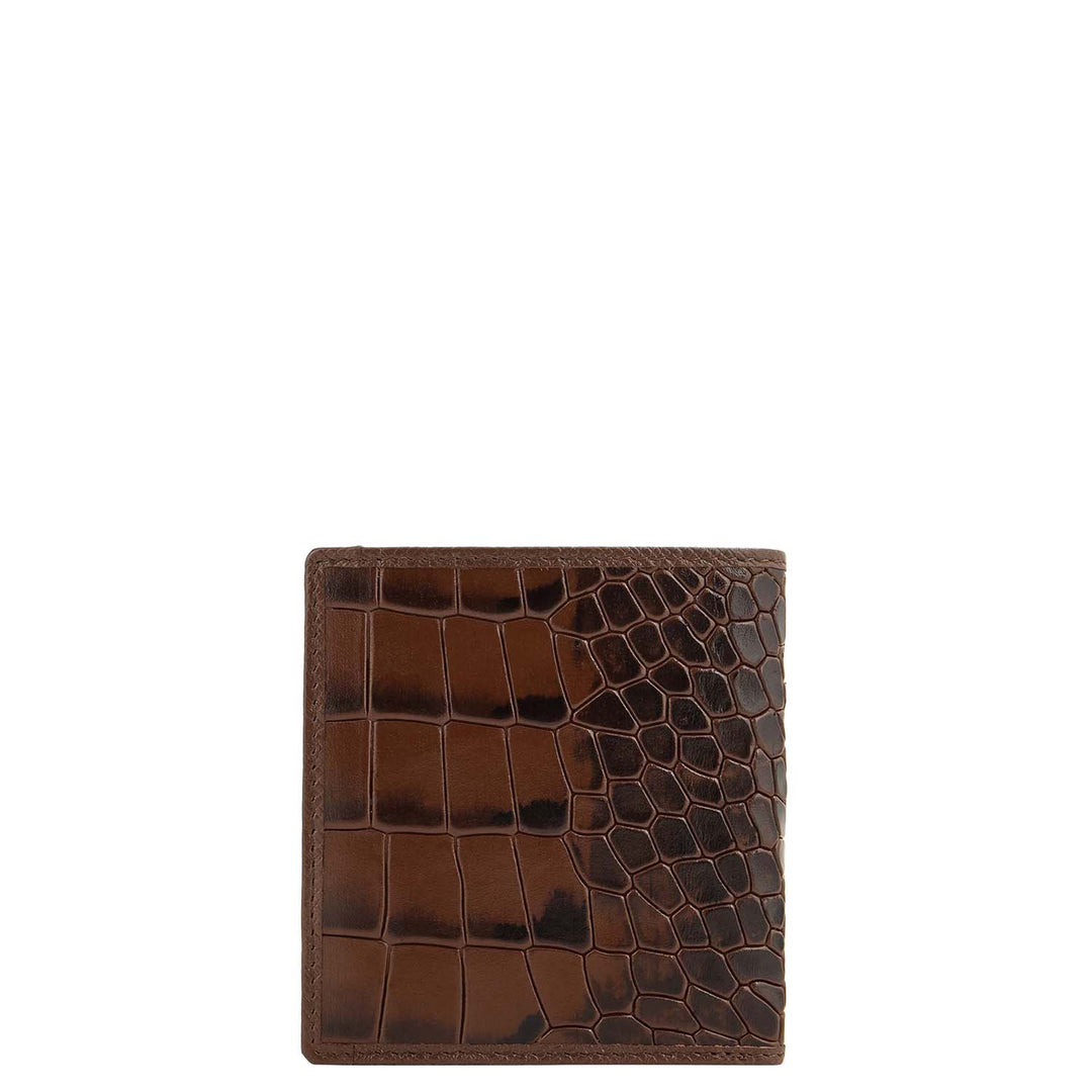 Croco- Texture Bifold Men's Wallet - Walnut