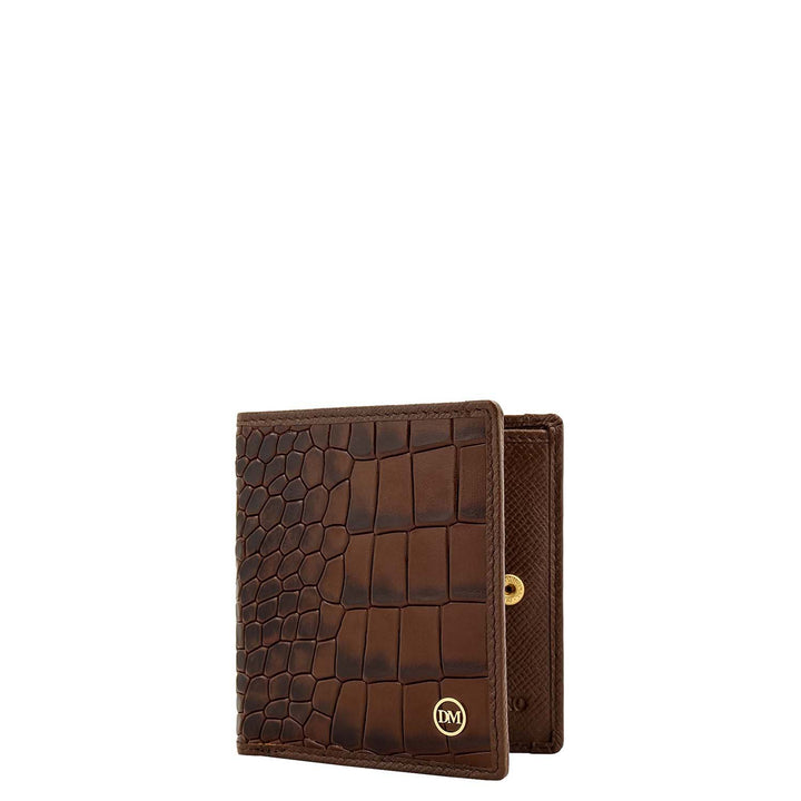 Croco- Texture Bifold Men's Wallet - Walnut