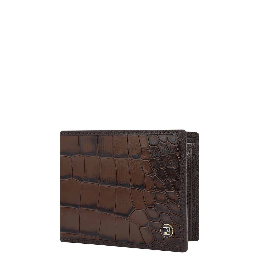 Croco Leather Mens Wallet - Brown