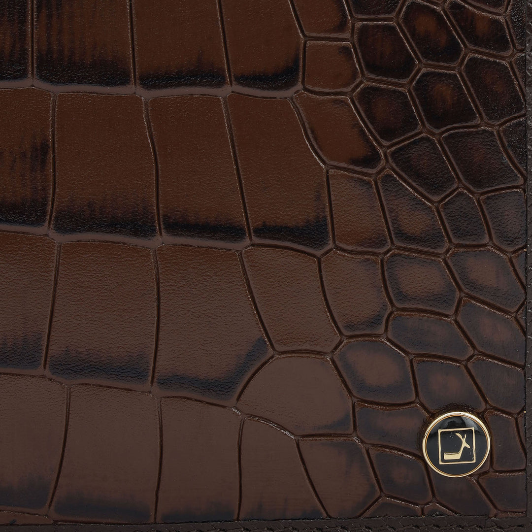 Croco Leather Mens Wallet - Brown