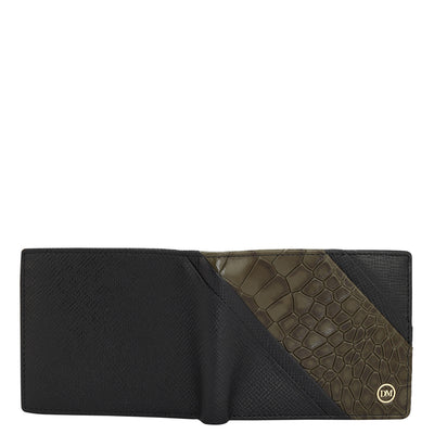 Croco Franzy Leather Mens Wallet - Military Green & Black