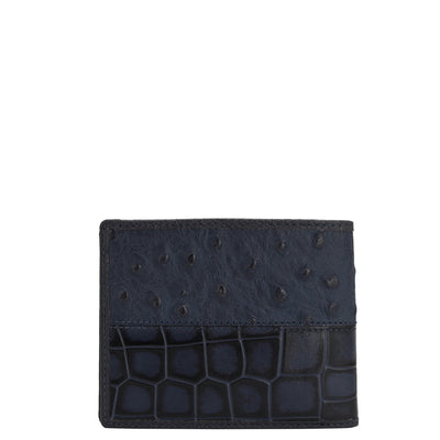 Croco Ostrich Leather Mens Wallet - Navy Blue