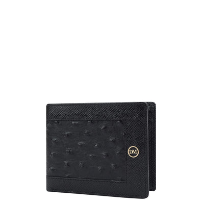 Ostrich Franzy Leather Mens Wallet - Black