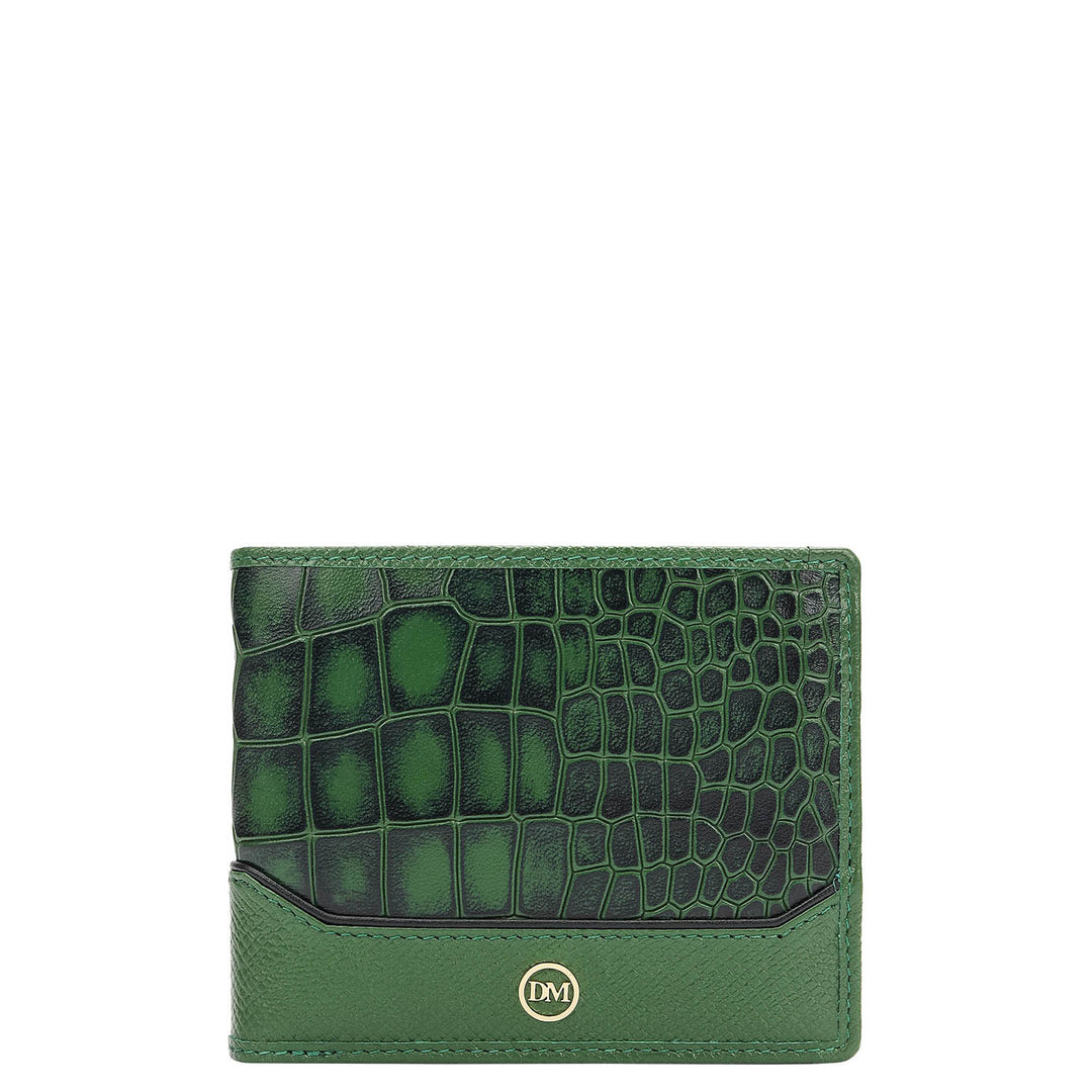 Croco-Texture Bifold Men's Wallet - Emerald Green