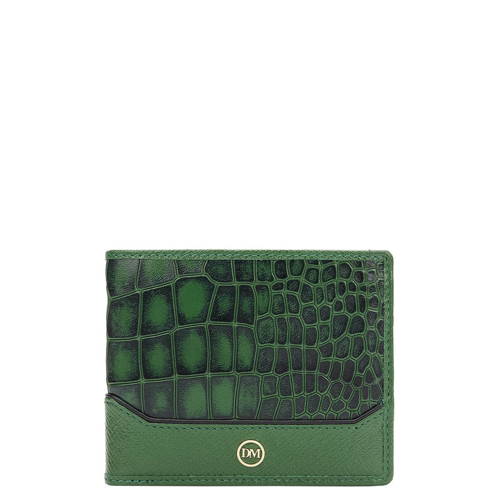 Croco-Texture Bifold Men's Wallet - Emerald Green