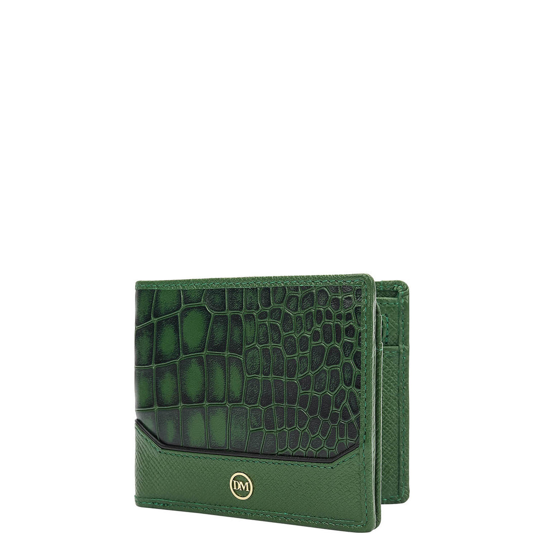 Croco-Texture Bifold Men's Wallet - Emerald Green