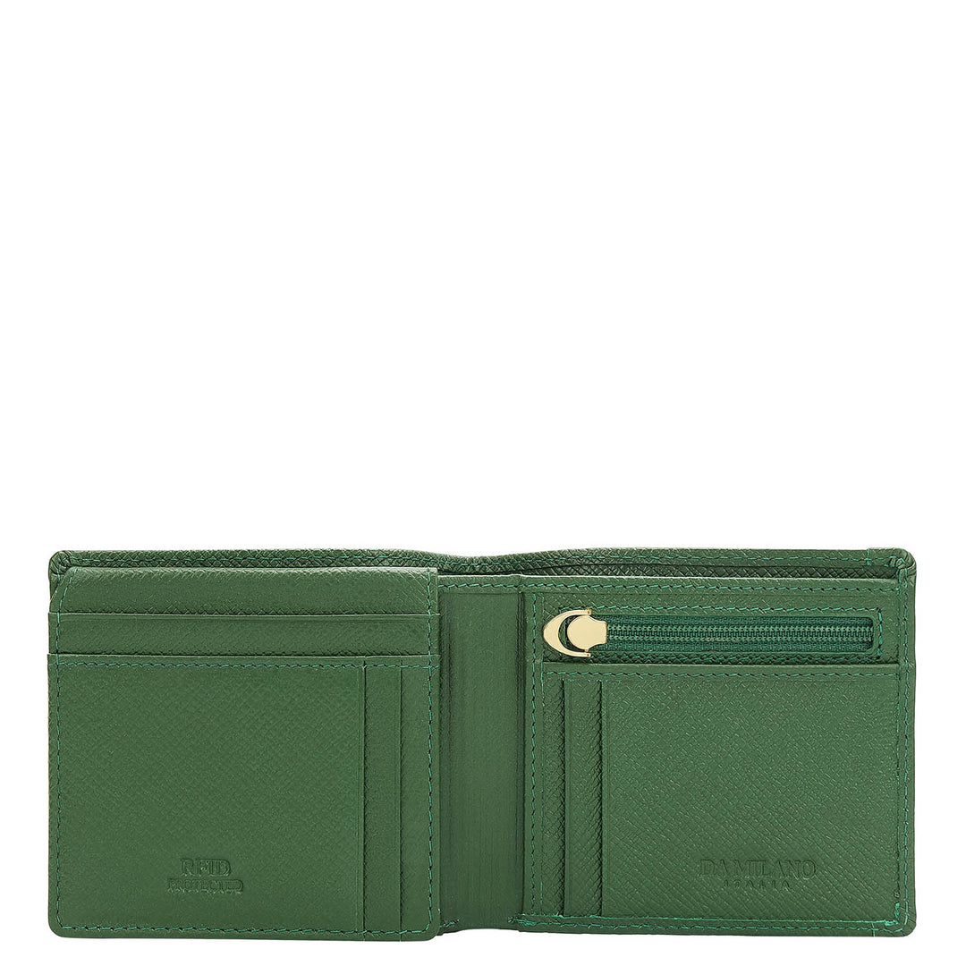Croco-Texture Bifold Men's Wallet - Emerald Green