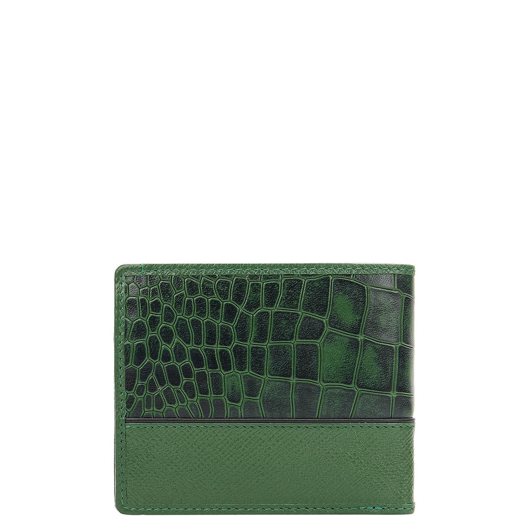 Croco-Texture Bifold Men's Wallet - Emerald Green