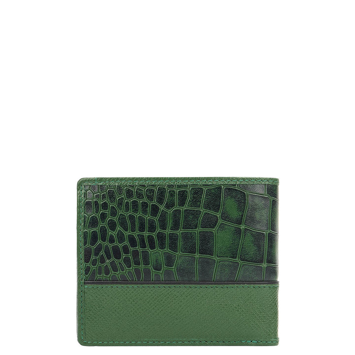 Croco-Texture Bifold Men's Wallet - Emerald Green