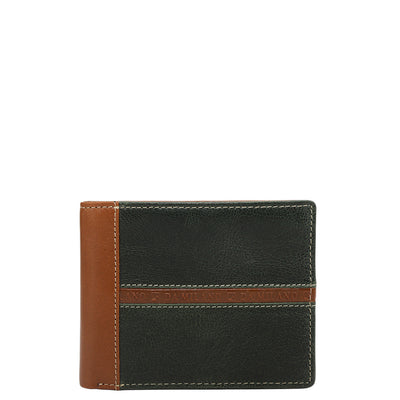 Cognac & Green Bifold Leather Mens Wallet