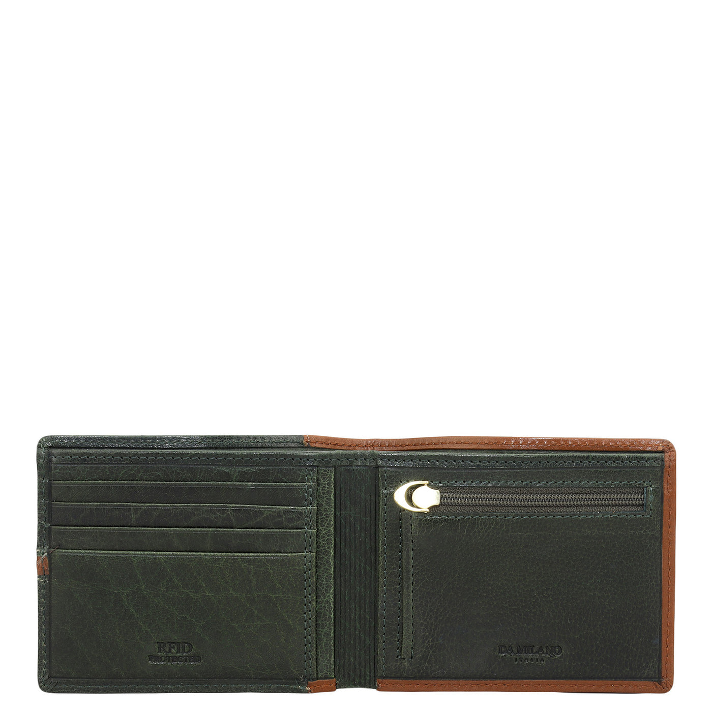 Cognac & Green Bifold Leather Mens Wallet
