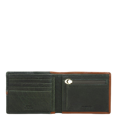 Cognac & Green Bifold Leather Mens Wallet