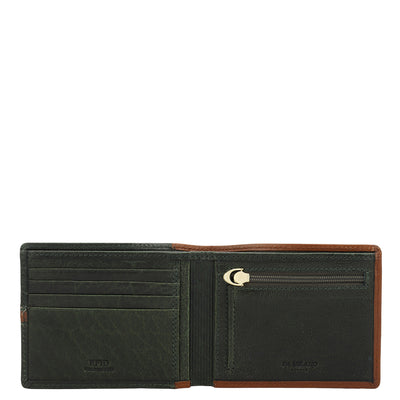 Cognac & Green Bifold Leather Mens Wallet