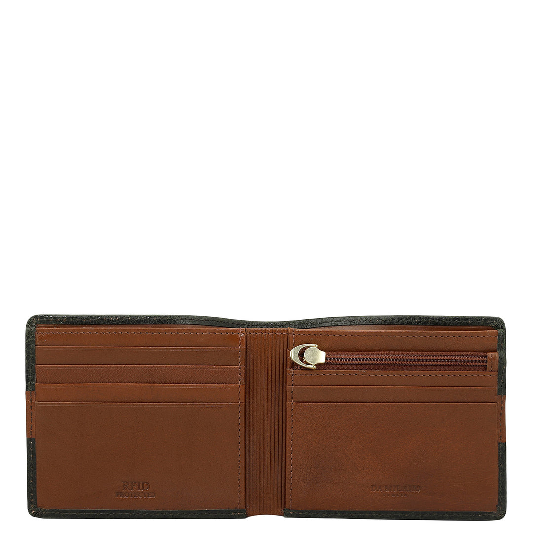 Green Cognac Bifold Leather Mens Wallet