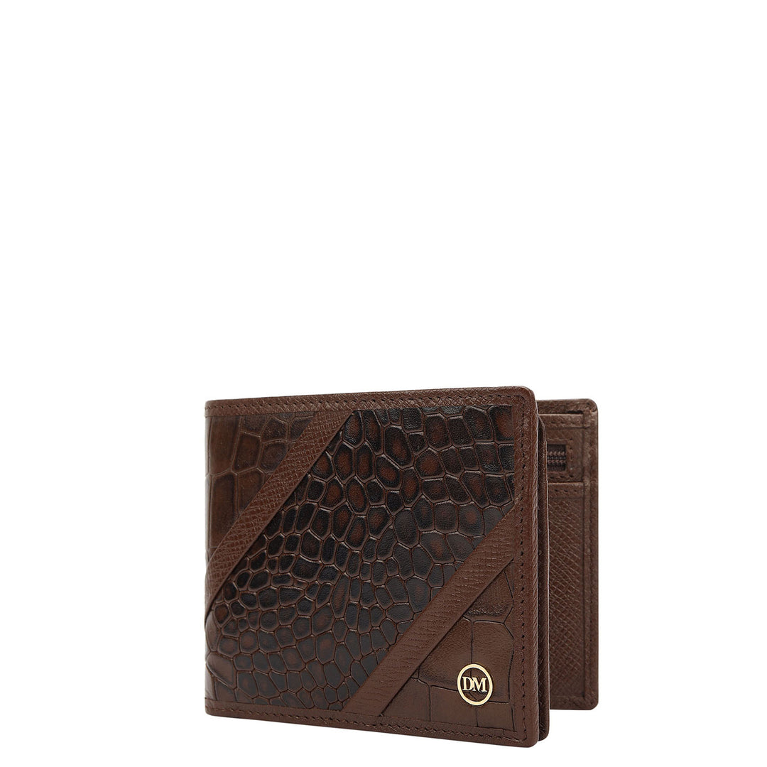 Croco-Texture Bifold Men's Wallet - Walnut