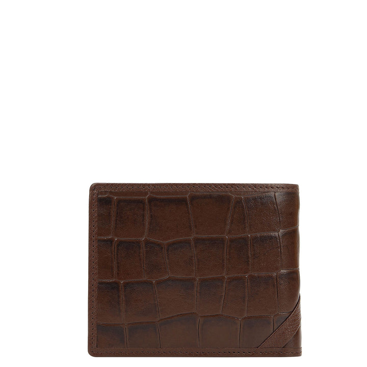Croco-Texture Bifold Men's Wallet - Walnut