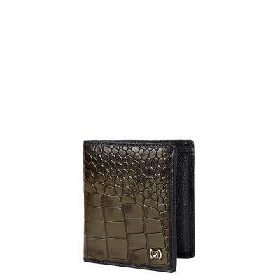 Croco Leather Mens Wallet - Military Green