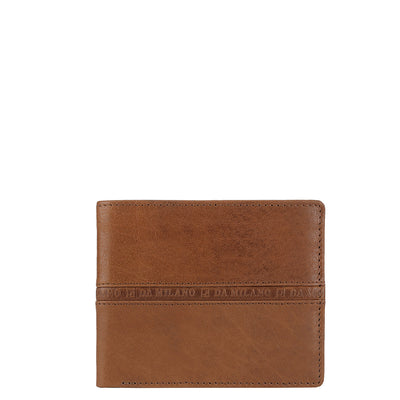 Elephant Pattern Leather Mens Wallet - Cognac