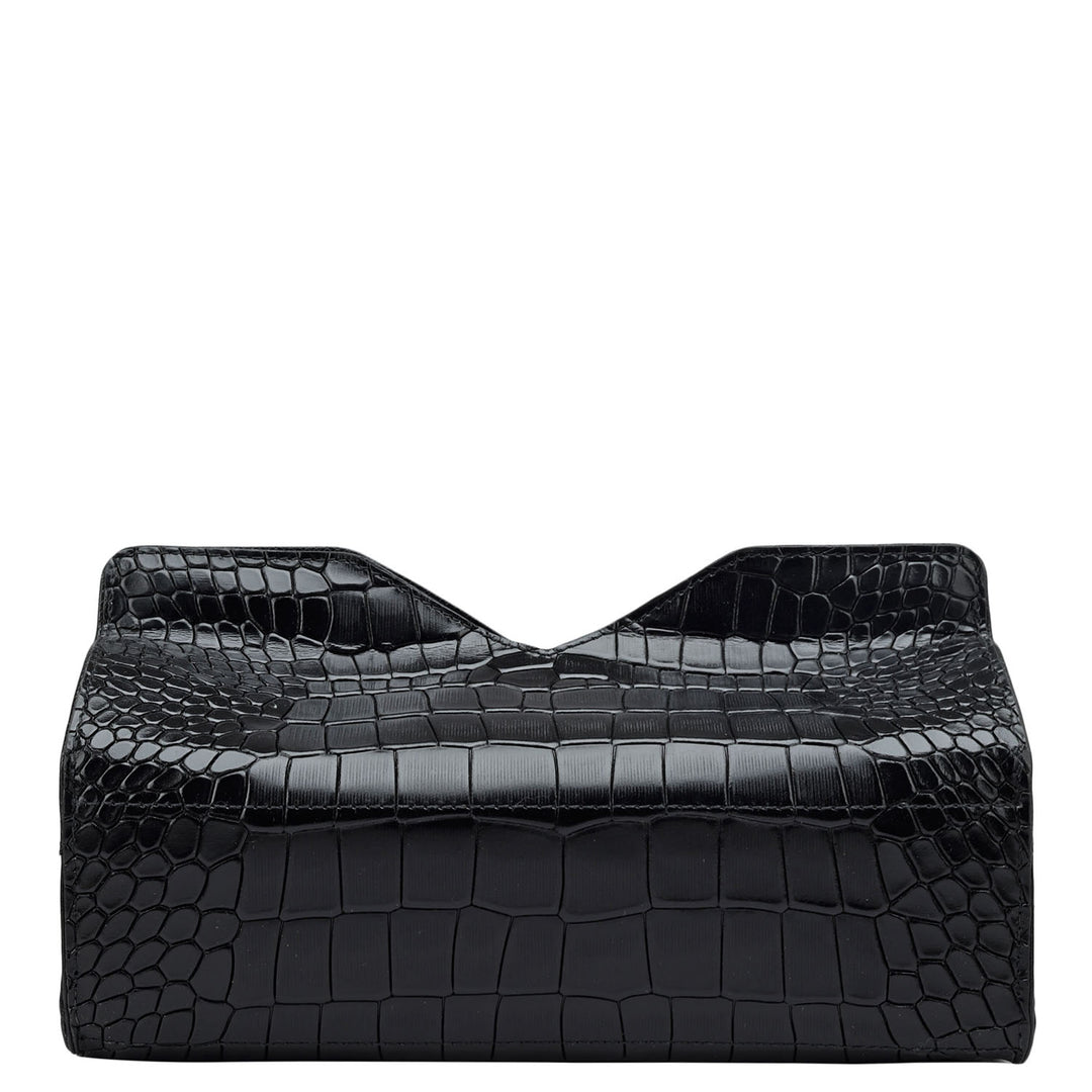 Croco Leather Napkin Case - Black