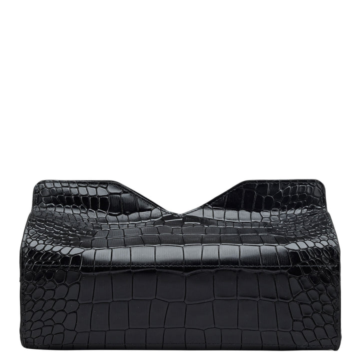 Croco Leather Napkin Case - Black