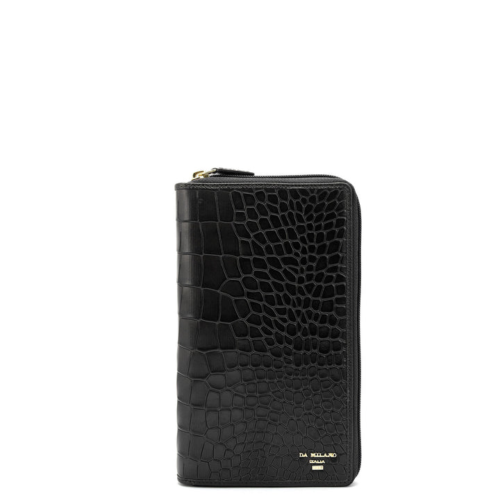 Croco Leather Passport Case - Black