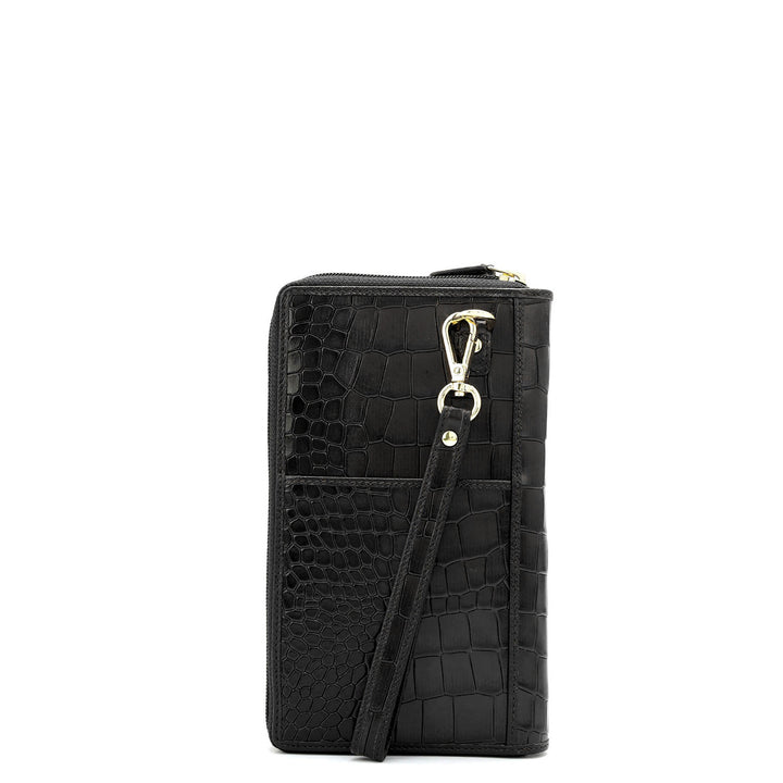 Croco Leather Passport Case - Black