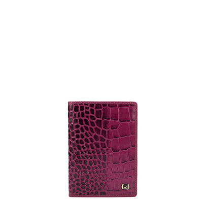 Croco Leather Passport Case - Orchid